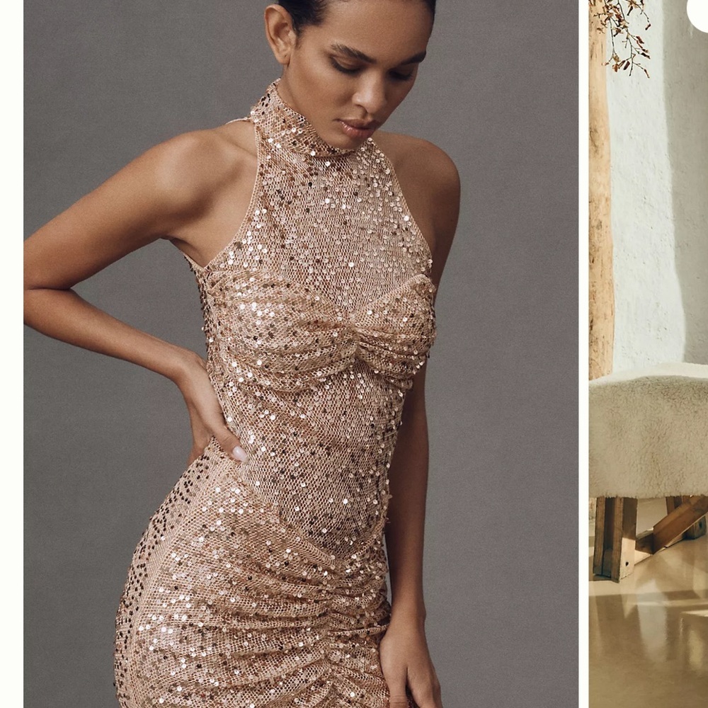 Delfi Collective Avelie Ruched Sequin Dress in Nude - Picture 5 of 16